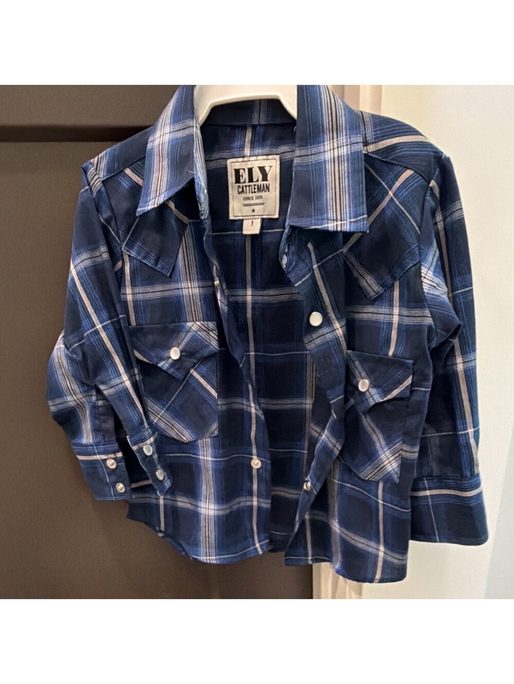 ELY Cattleman Blue Plaid Western Shirt Size 1 or 12-18 Months